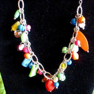Silvertone Multicolored Dangling Beaded Necklace